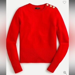 J. Crew Festive Red. Crewneck Sweater with gold shoulder buttons Size Large